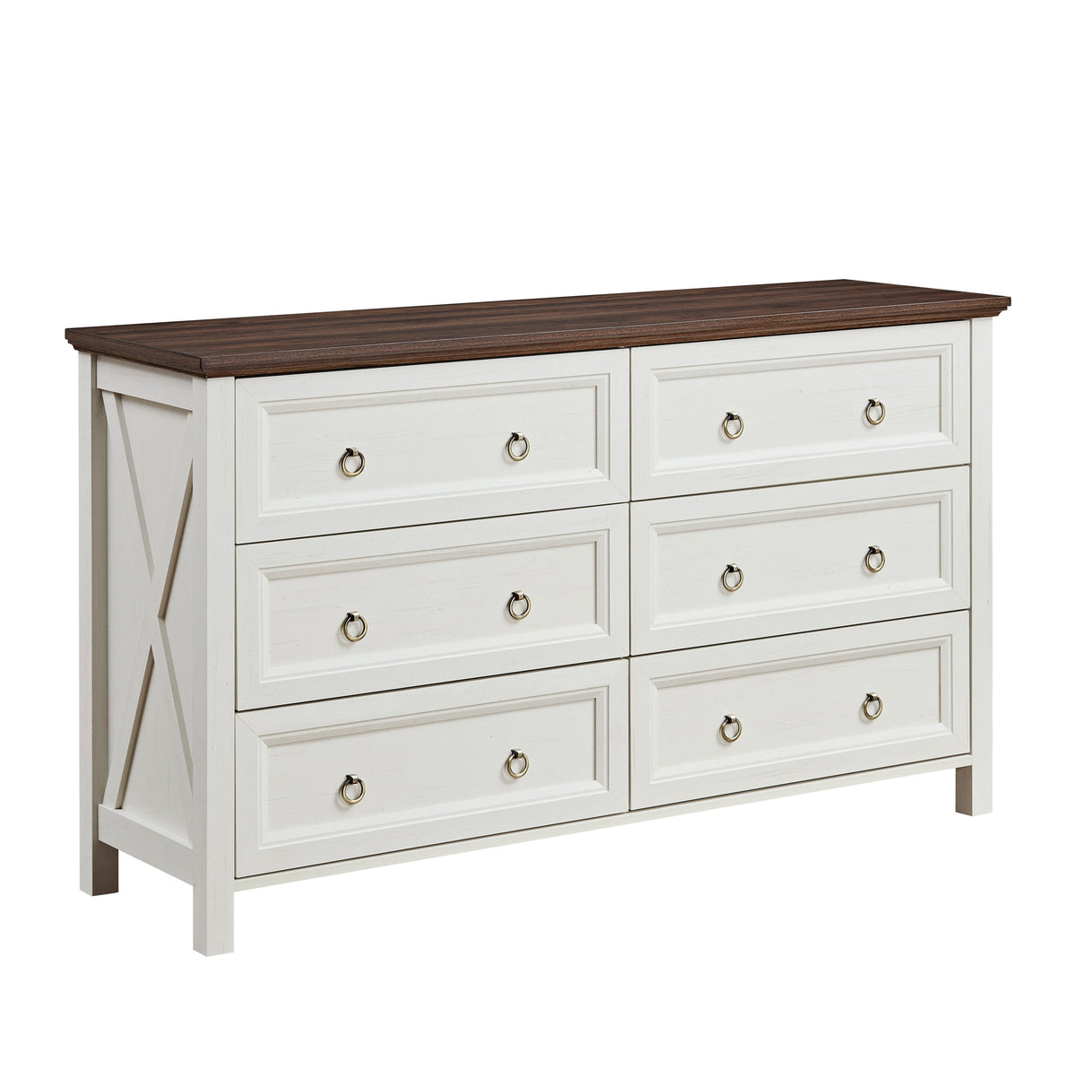 Farmhouse 6-Drawer Rustic Wood Dresser – Wide Bedroom Chest of Drawers with Storage for Living Room or Hallway