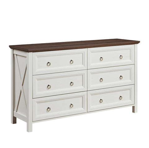 Farmhouse 6-Drawer Rustic Wood Dresser – Wide Bedroom Chest of Drawers with Storage for Living Room or Hallway