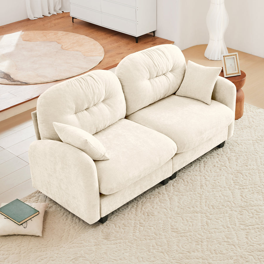 Beige & White Chenille 4-Piece Cloud Modular Loveseat | 5-Seater U/L-Convertible Couch with Tufted Back & Ottoman