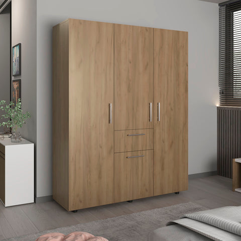 Bariloche 70' Natural Oak Armoire - 4-Door 1-Drawer Wardrobe with 3 Rods 7 Shelves