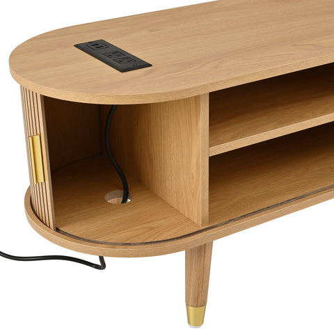 Fluted Oval TV Stand with Charging Station, Natural, view 11