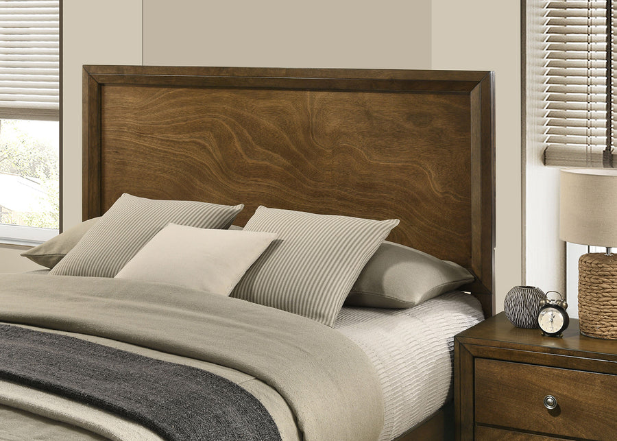 Transitional King Panel Bed with Tall Carved Headboard, Walnut, view 2