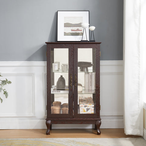 Lighted Curio Cabinet with Tempered Glass Doors and Mirrored Back, Cherry, view 4