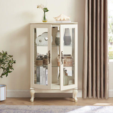 Lighted Curio Cabinet with Tempered Glass Doors and Mirrored Back, White, view 8