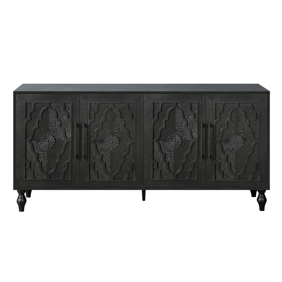 Carved Door Sideboard Buffet Cabinet, Black, view 12