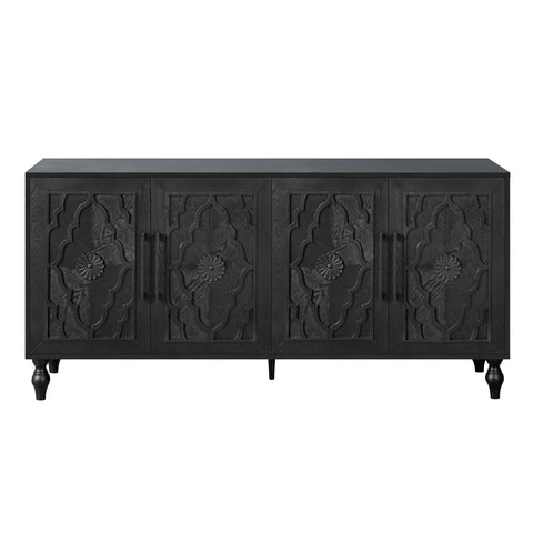 Carved Door Sideboard Buffet Cabinet, Black, view 12
