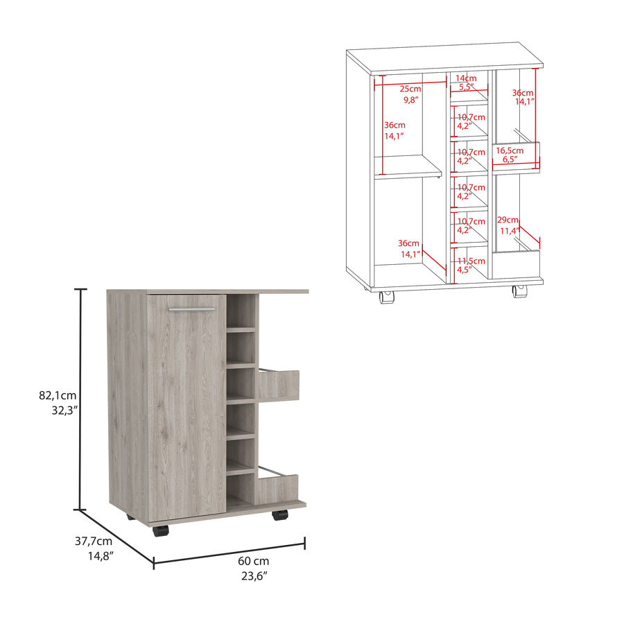 Light Gray Bar Cart with Wine Rack & Storage Cabinet — alternate view 3