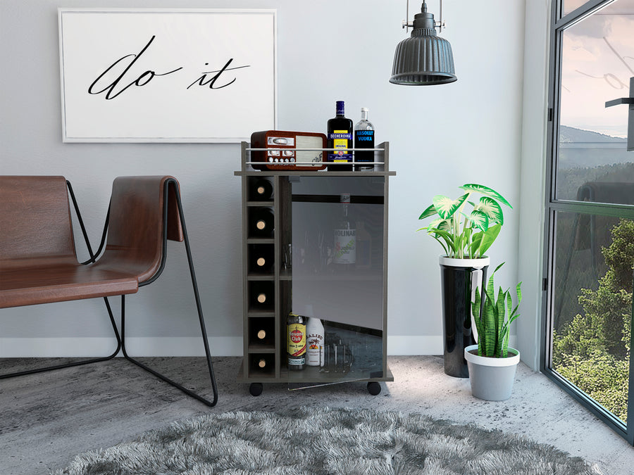 Vegas Gray Bar Cart with Glass Door & 6 Cubbies — alternate view 4