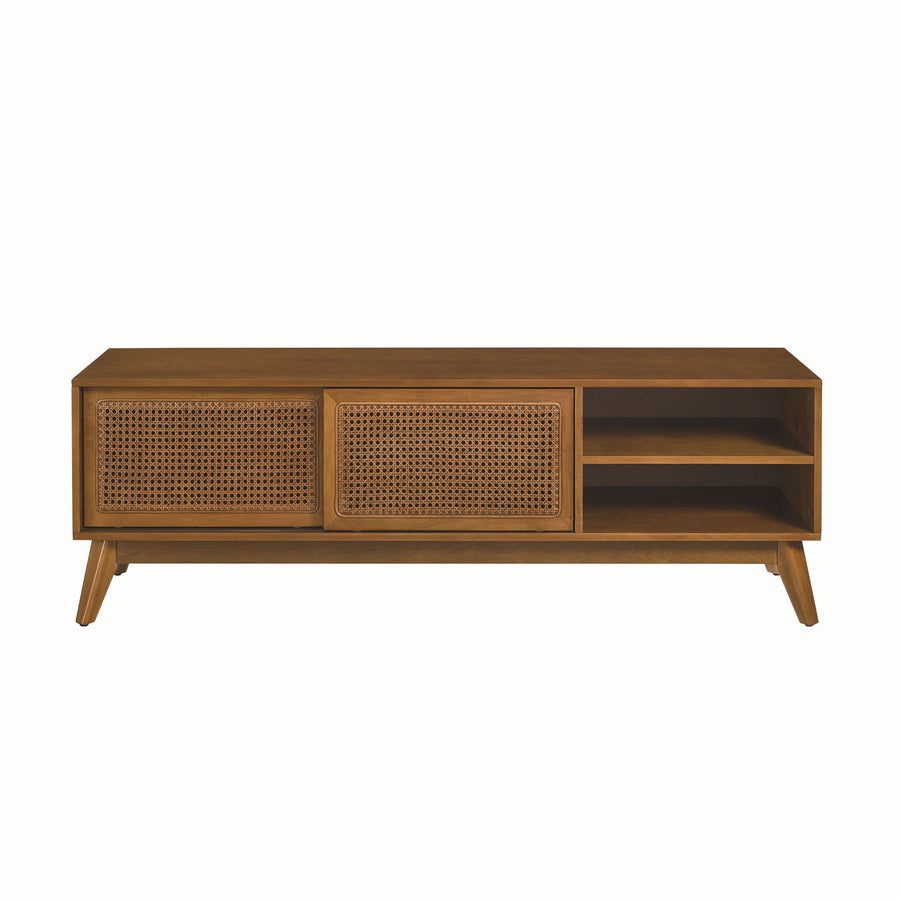 Mid-Century Rattan TV Stand for TVs Up to 65", Light Wood, view 9