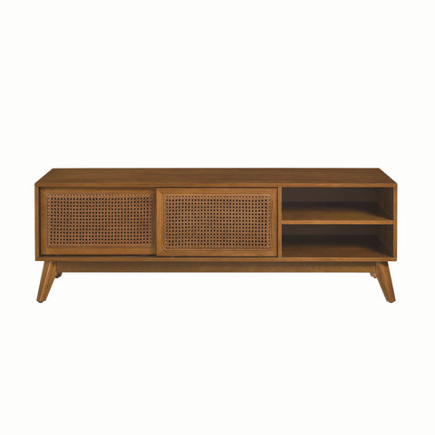Mid-Century Rattan TV Stand for TVs Up to 65", Light Wood, view 9