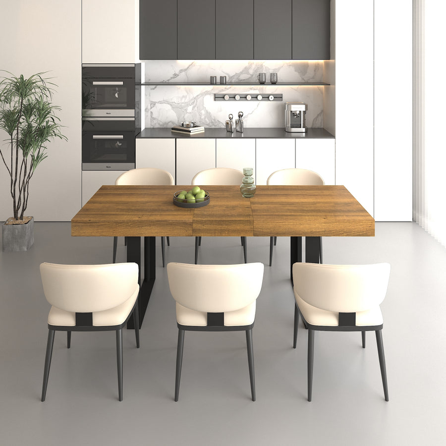 160-200cm Rectangular Extendable Dining Table - Aged Wood Black