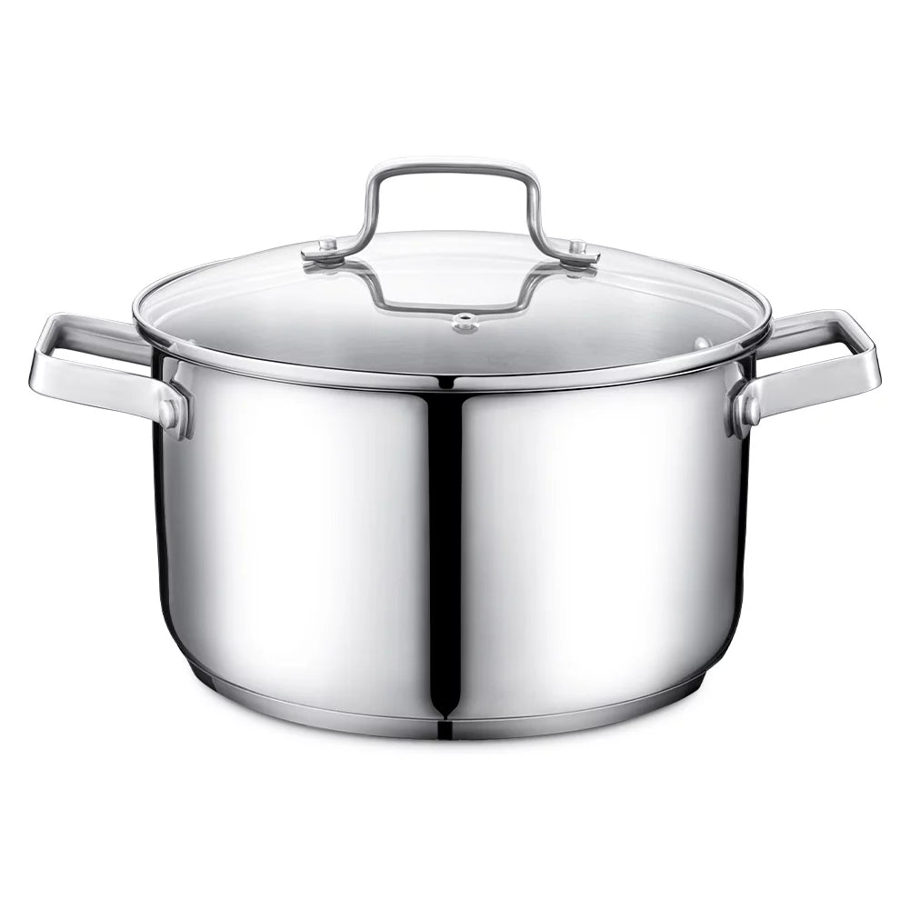 SKY LIGHT Stainless Steel Stock Pot 6 Qt, Premium Soup Pot with Glass Lid, Scale Engraved Inside, Induction Compatible