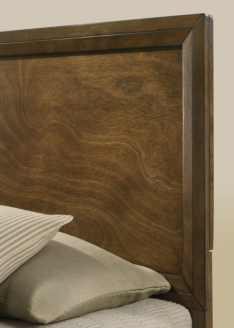 Transitional King Panel Bed with Tall Carved Headboard, Walnut, view 3
