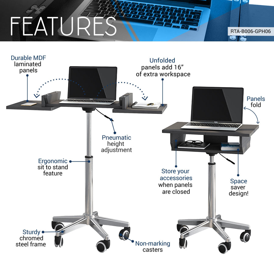 Techni Mobili Graphite Folding Laptop Cart — alternate view 3