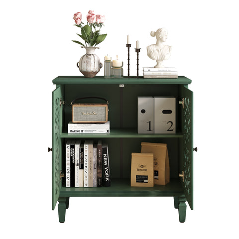 Vintage Accent Cabinet with Carved Floral Doors and Solid Wood Legs, Antique Green, view 15