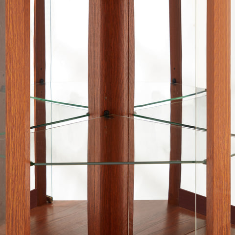 Lighted Corner Curio Cabinet with Glass Doors and Mirrored Back, Dark Oak, view 9