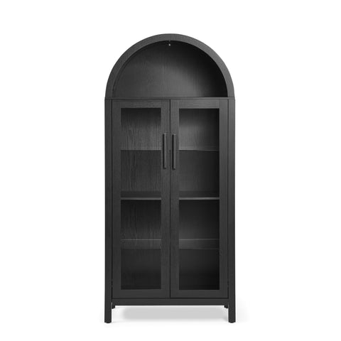 Arched Display Cabinet with Built-In Light and Adjustable Glass Shelves, Black, view 10