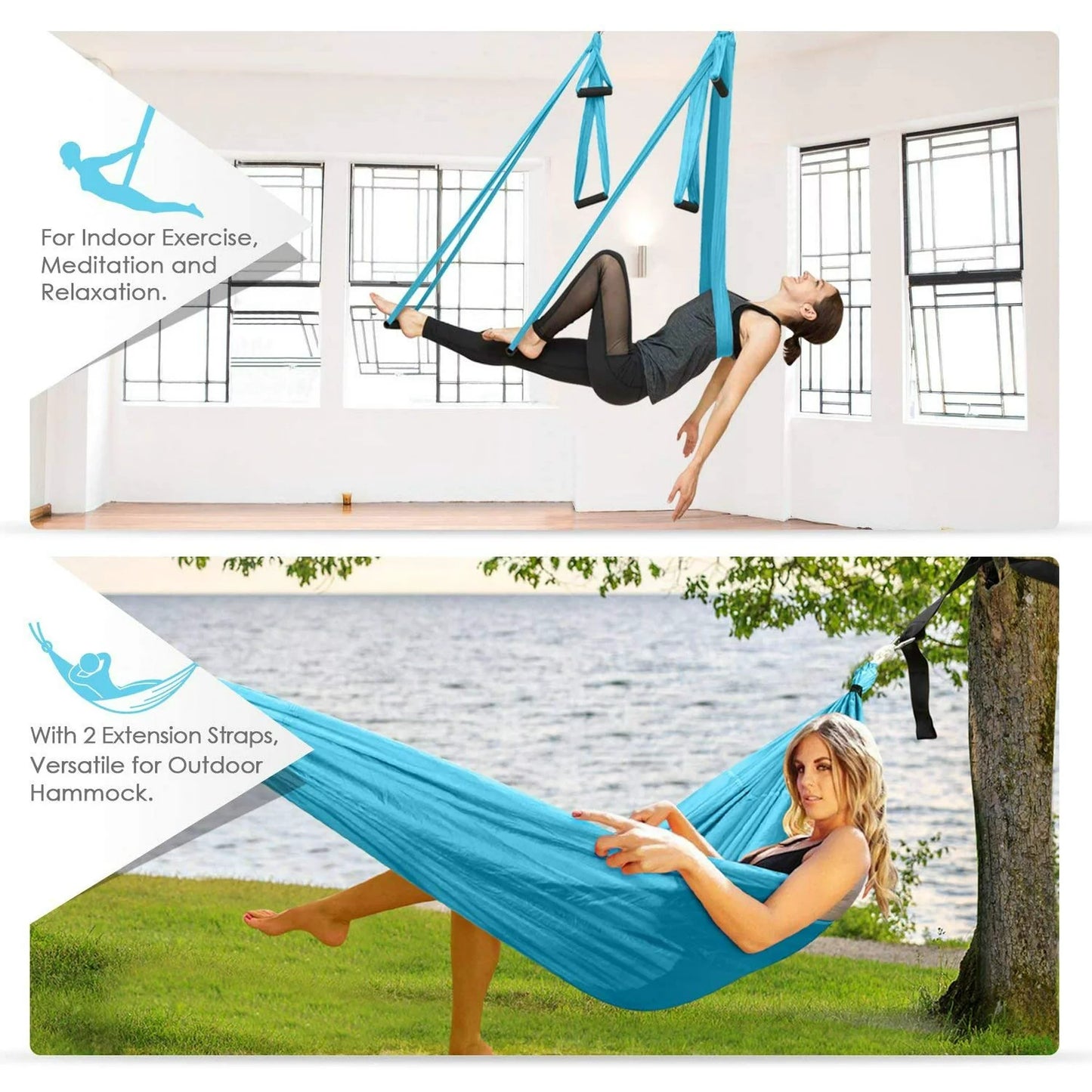 空中瑜珈飛行瑜珈鞦韆瑜珈吊床吊帶吊帶倒立工具健身房家用健身藍色