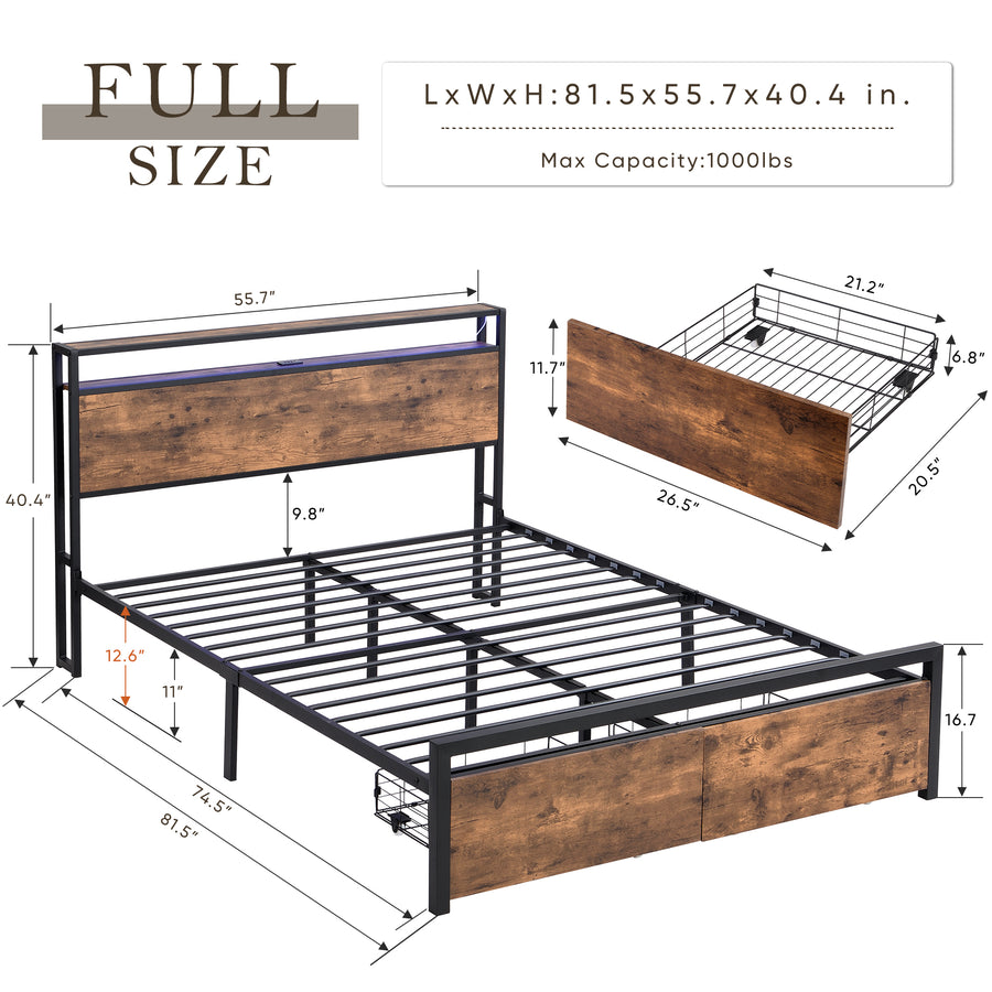 Full Black & Brown LED Storage Platform Bed - product image 5