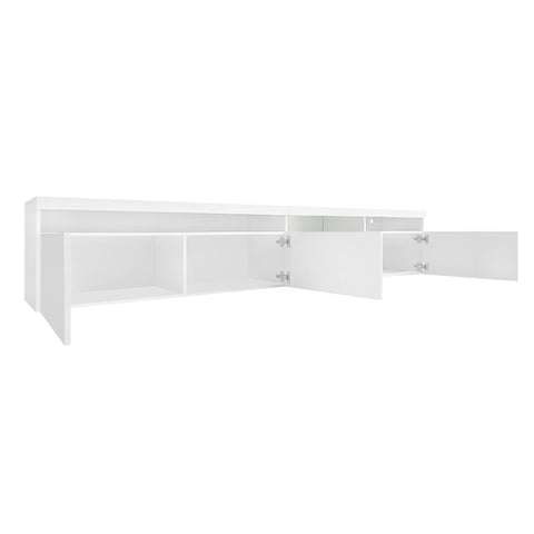 94.5" Extra-Long TV Stand with Glass Shelves and App-Controlled LED Lights, White, view 14