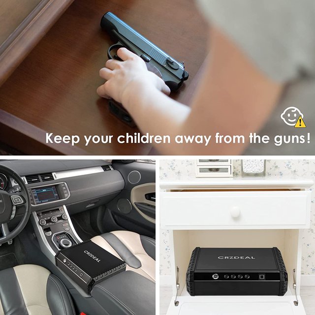 Crzdeal Fingerprint Gun Safe for Pistol, Quick Access Handgun Safes for Home, Car, Nightstand, Black
