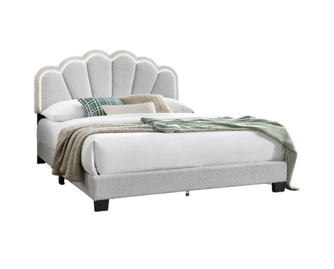 Queen Upholstered Platform Bed with Floral Headboard and Built-In LED, White, view 7