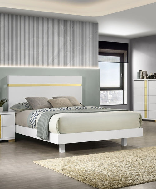 Modern Twin Bed with Under-Bed LED Lights and Acrylic Trim, Mattress-Ready Bed Frame, White