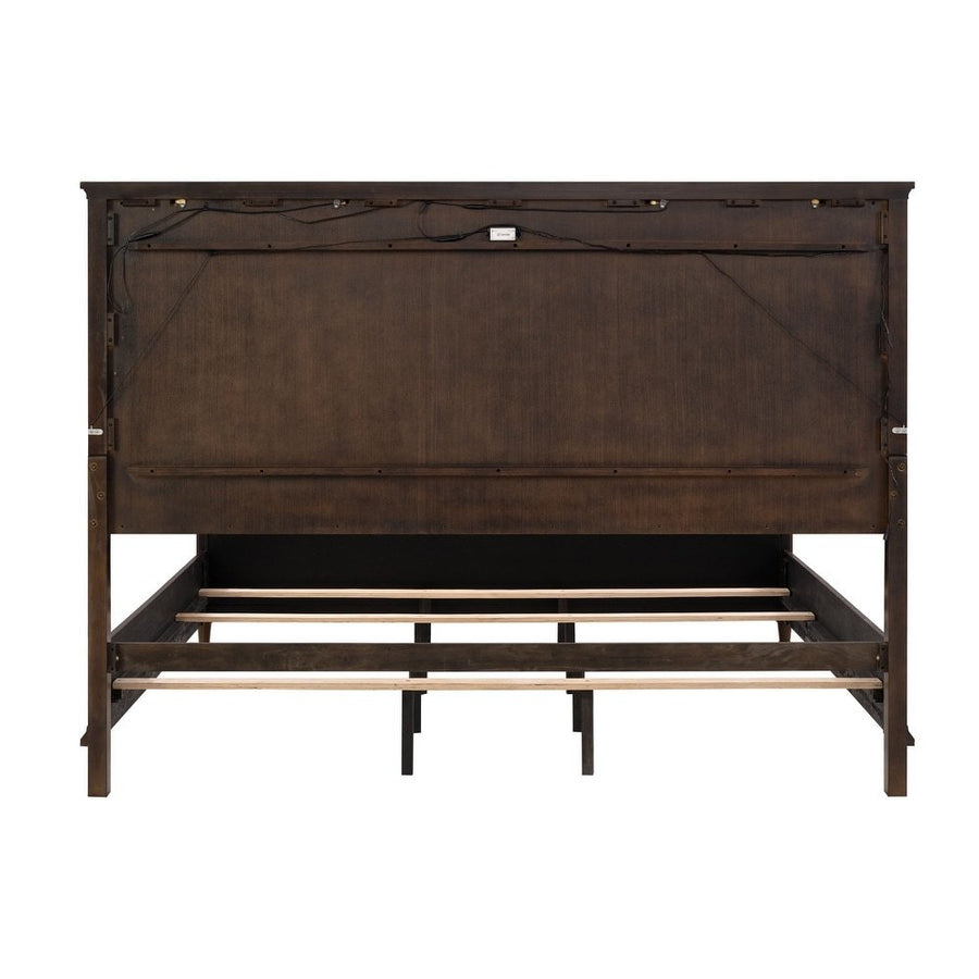 Regency-Style King Panel Bed with Burl Veneer, Dark Cherry, view 7