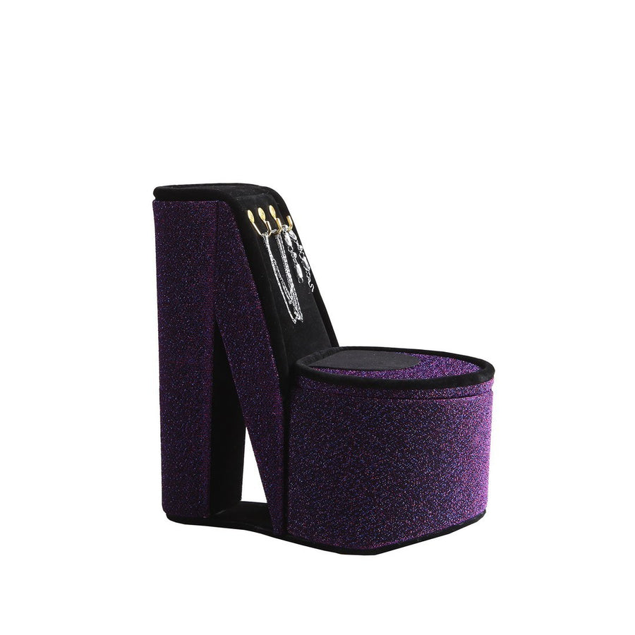 9' Tall Purple Velvet Jewelry Display Box with Hooks – High Heel Shoe Design Organizer for Necklaces & Earrings