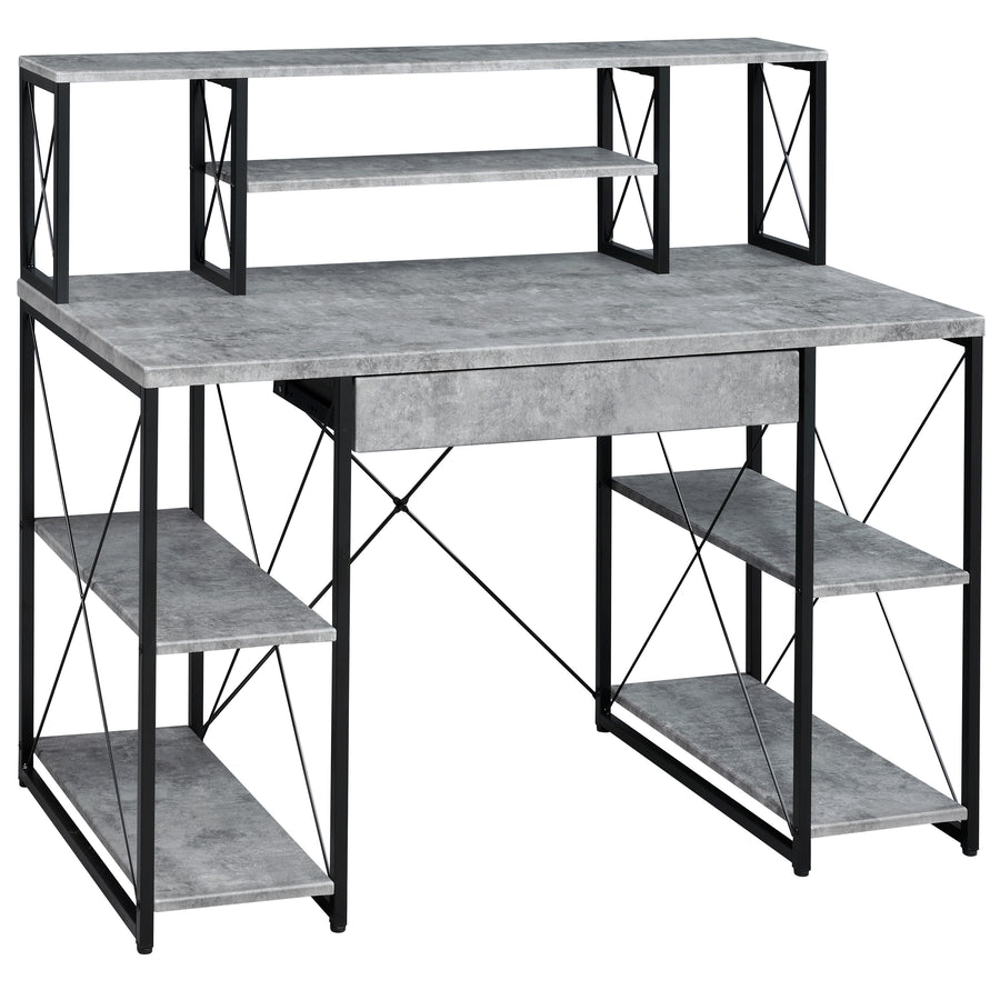 48" Gray & Black Studio Desk with Hutch and Shelves — alternate view 2