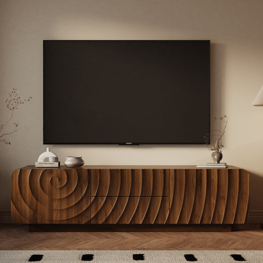 Spiral Wave TV Stand for TVs Up to 65", Walnut, view 2