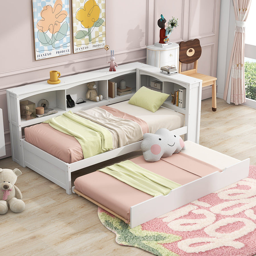 White Twin Daybed with Trundle, Storage & USB