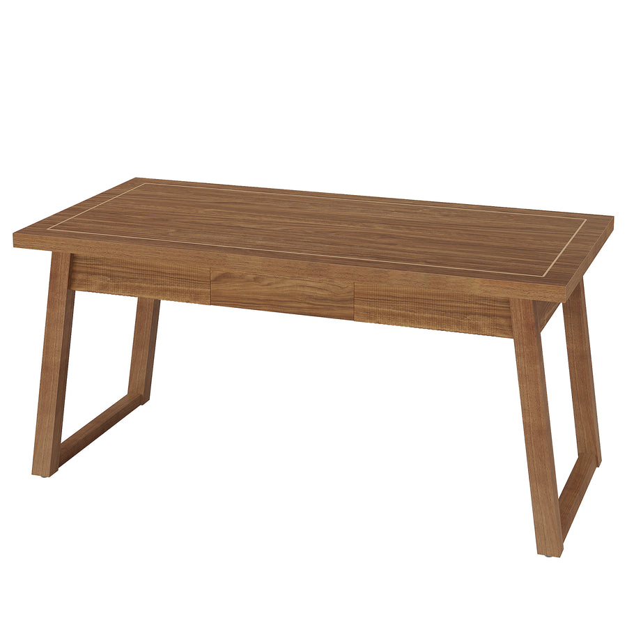 55' Rustic Walnut Mid-Century Executive Desk | Solid Wood & MDF with Drawer