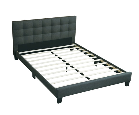 Modern King Upholstered Platform Bed with Square-Tufted Headboard, Charcoal, view 2