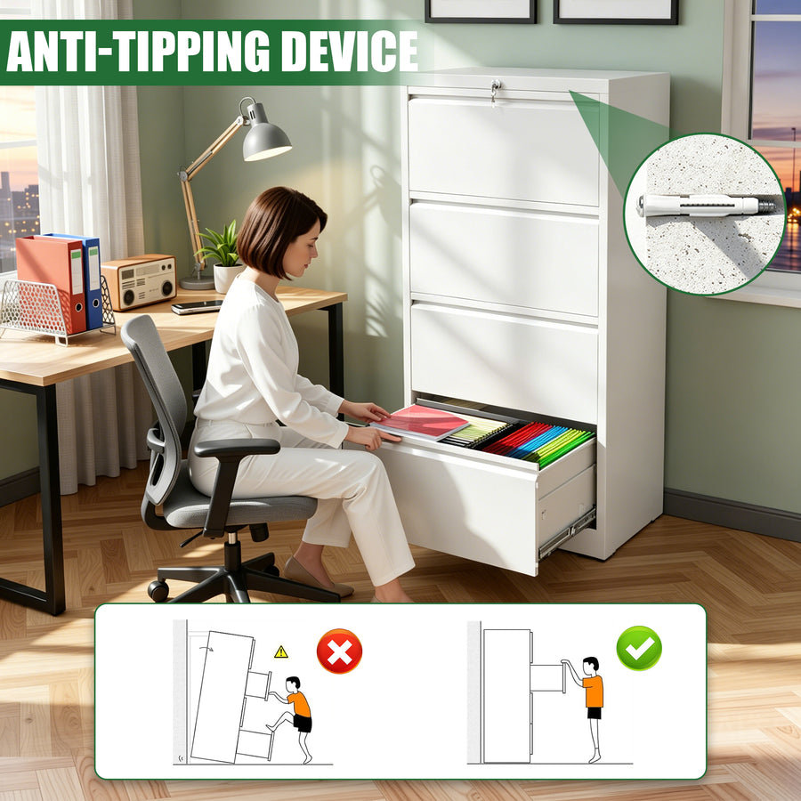 4-Drawer Lateral File Cabinet with Lock, White, view 3