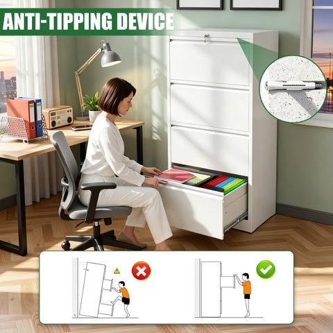 4-Drawer Lateral File Cabinet with Lock, White, view 3
