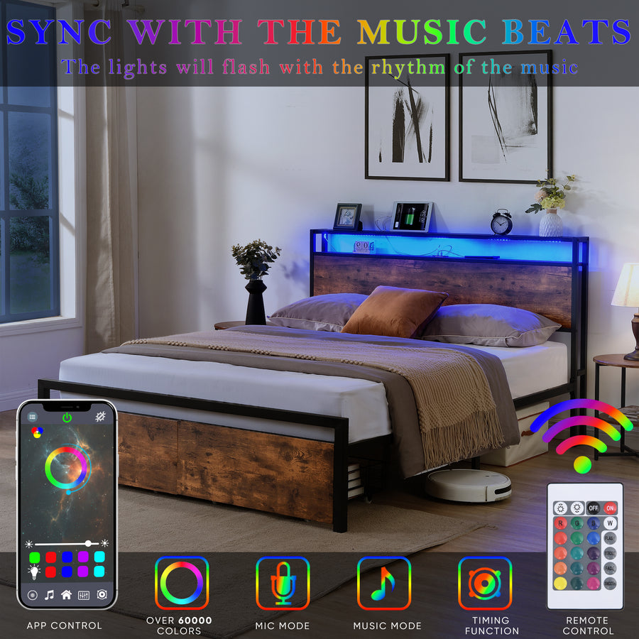 Full Black & Brown LED Storage Platform Bed - product image 7