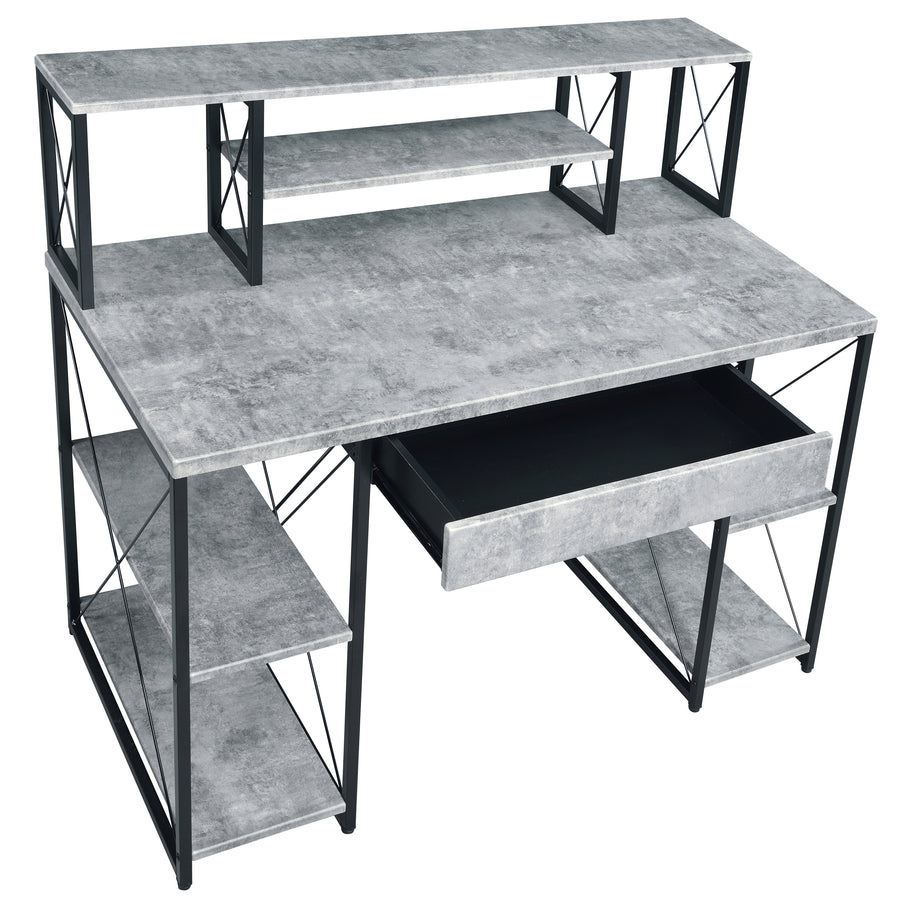 48" Gray & Black Studio Desk with Hutch and Shelves — alternate view 4