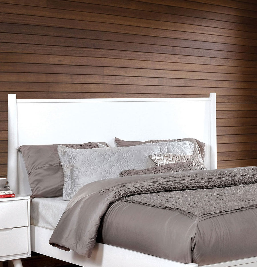 Mid-Century Modern California King Platform Bed with Tapered Legs and Slats, White, view 5