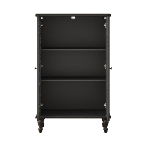 Farmhouse Accent Cabinet with Carved Hollow Doors and Turned Legs, Black, view 16
