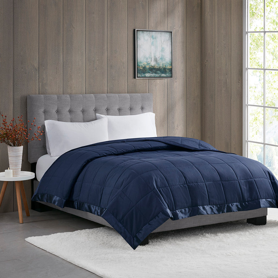Full/Queen Navy Lightweight Down Alternative Blanket - Satin Trim