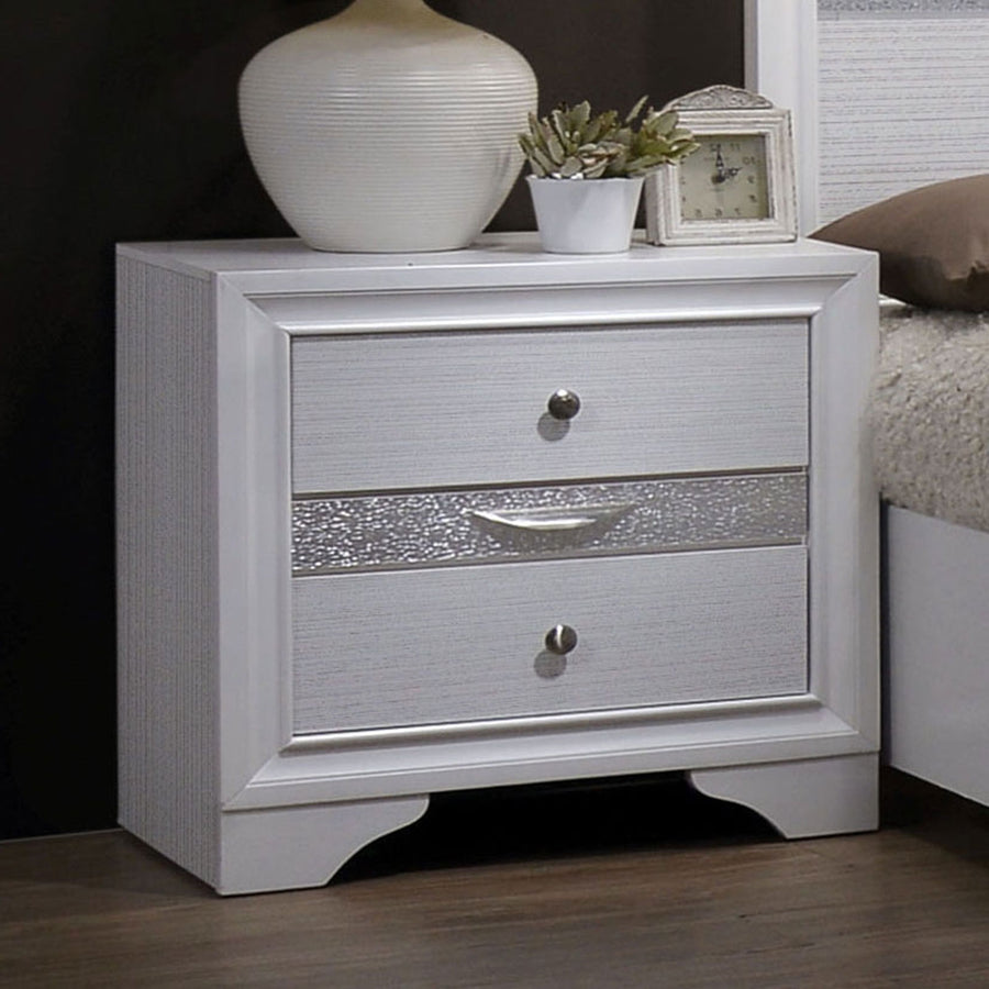 Contemporary White Nightstand - Nickel Round Knob Hidden Drawer with English Dovetails