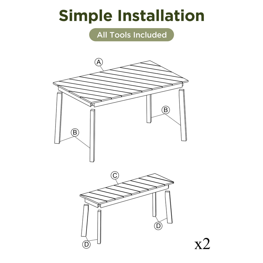 three-piece acacia wood dining set with table and two benches - view 5