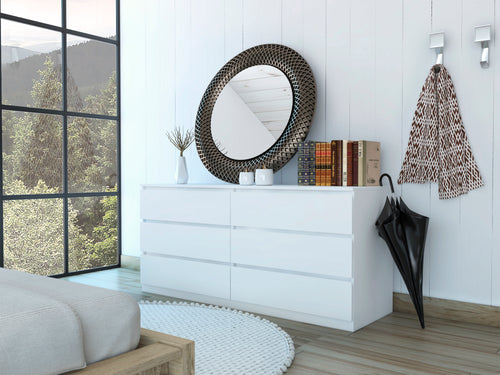 6-Drawer Double Dresser with Metal Handles and Metal Drawer Rails, Bedroom Dresser, White