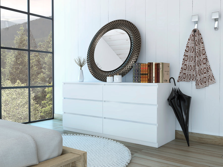 Asteria 6 Drawer Double Dresser, Metal Handles -White
