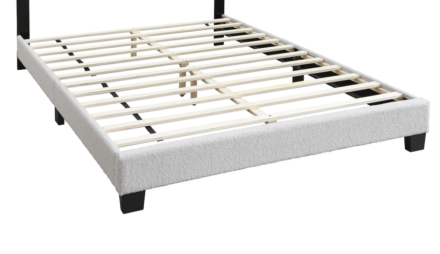 Queen Upholstered Platform Bed with Floral Headboard and Built-In LED, White, view 12