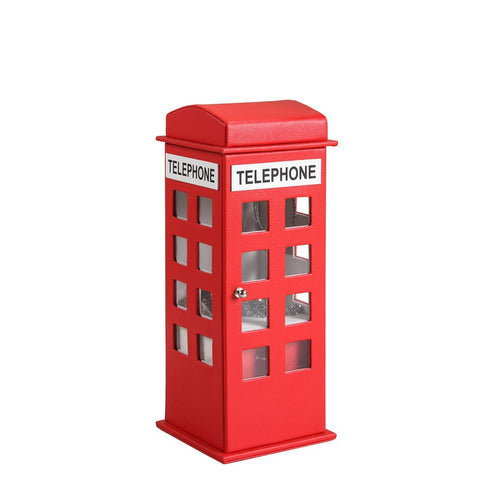 British Telephone Booth Jewelry Box with 2 Drawers and Ring Slots, 11.5" Tall, Red