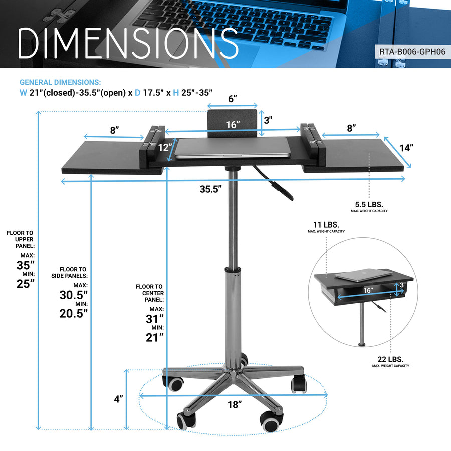 Techni Mobili Graphite Folding Laptop Cart — alternate view 4