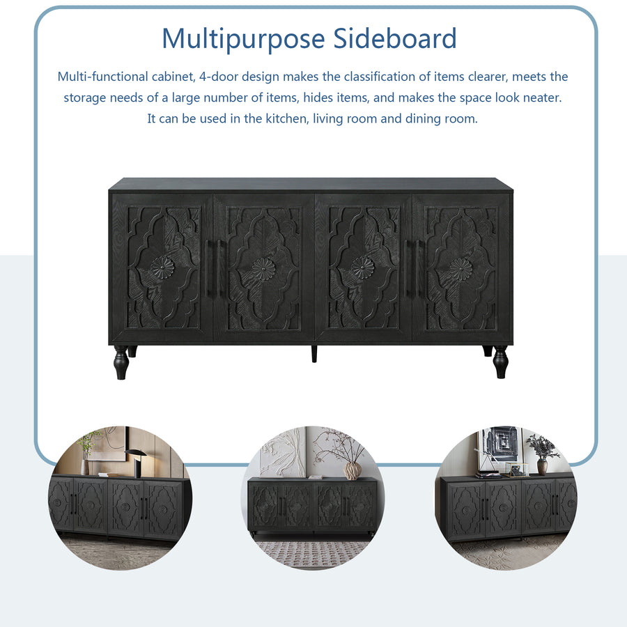 Carved Door Sideboard Buffet Cabinet, Black, view 5