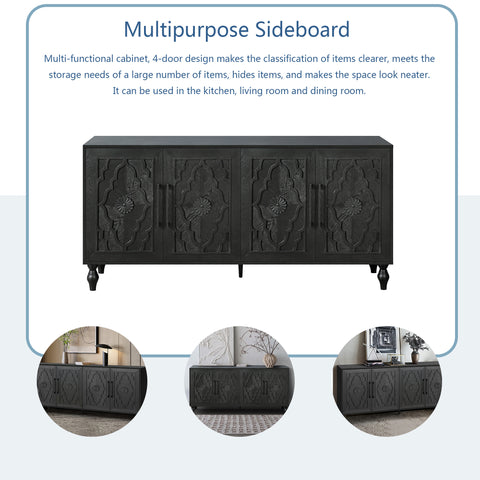 Carved Door Sideboard Buffet Cabinet, Black, view 5